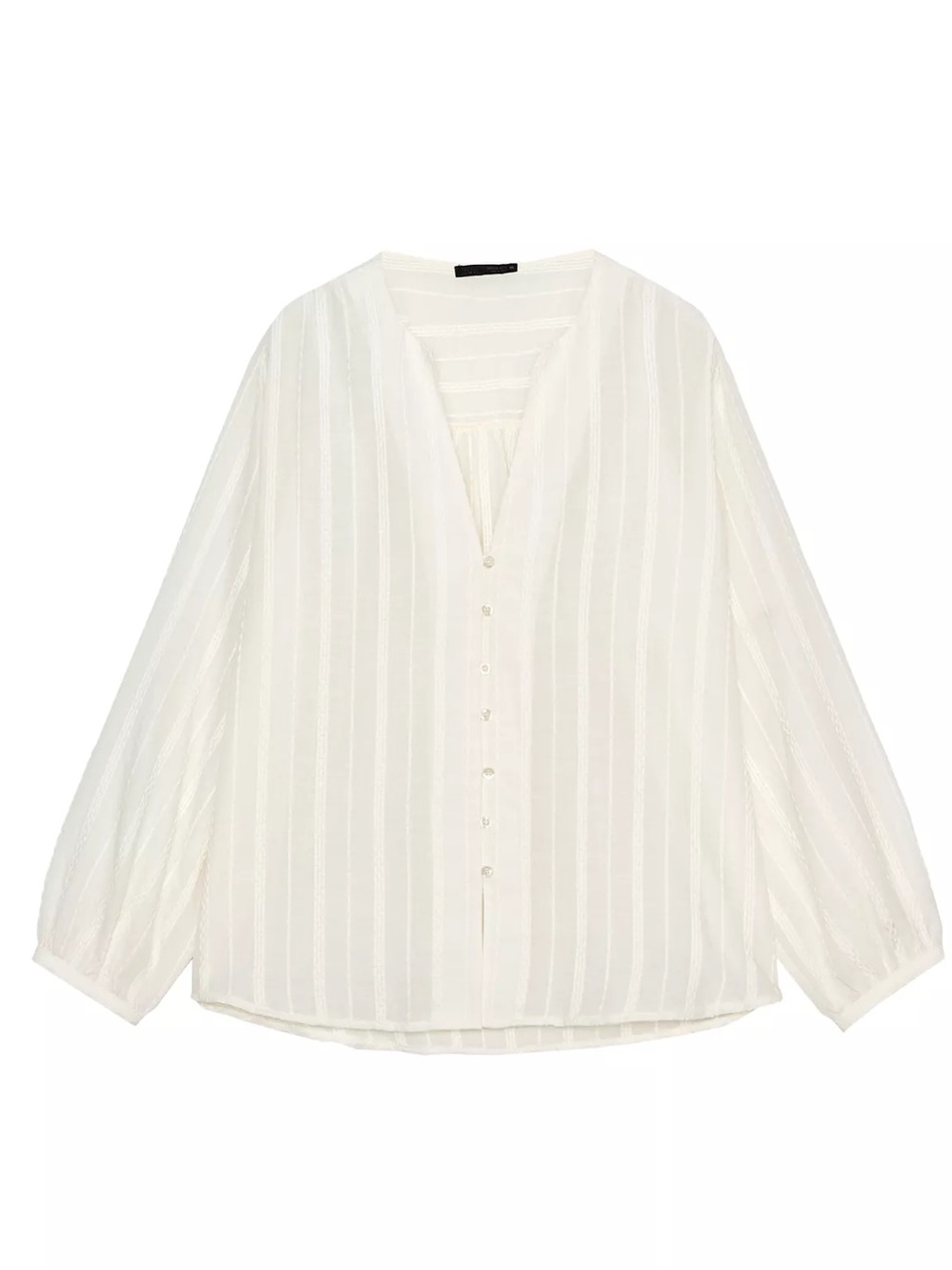 NWOT Zara Ecru Button-Front V-Neck Striped Blouse